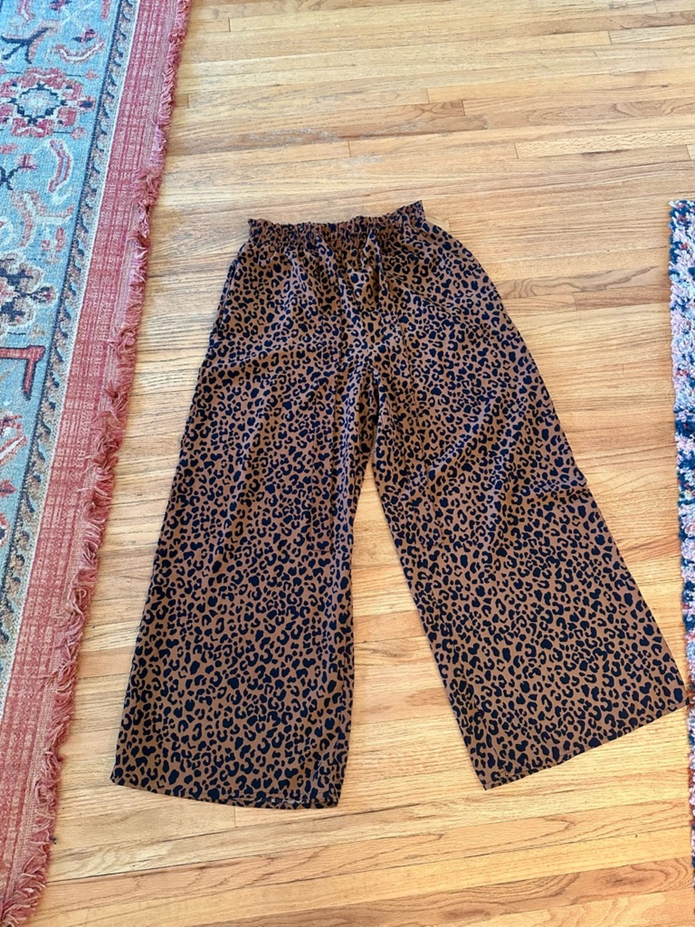Wide Leg Leopard Print Tie Waist Pants